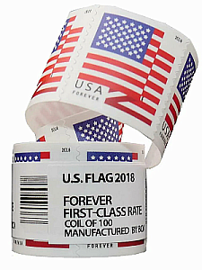 Roll of 100 ct. 2018/2019 US flag forever stamps, Genuine USPS Forever First Class postage stamp
